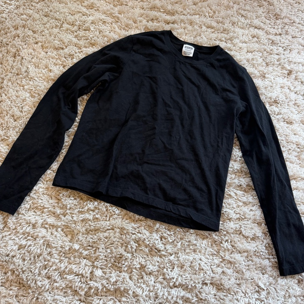 VS Pink Cotton Black Long Sleeve Shirt
